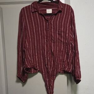 American Eagle Maroon and White Striped Top